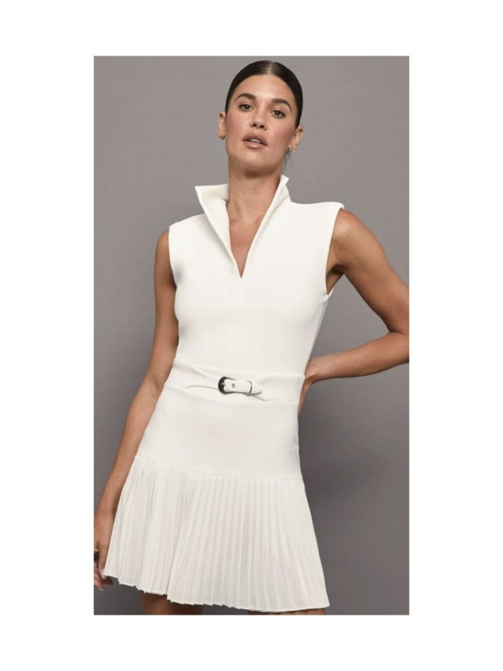 Carbon38 White Pleated Belted Mini Dress Size M NWT